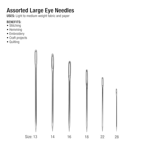 SINGER 50ct Assorted Large Eye Needles for Hand Sewing, Self-Threading Sewing Needles, 6 Sizes