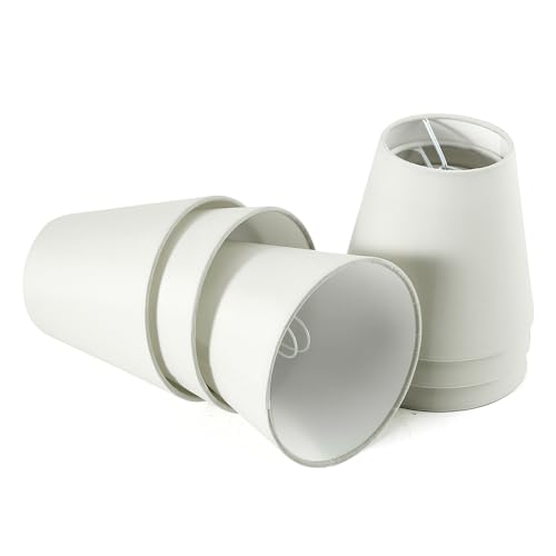 Fuloon Small Lamp Shades Clip on Bulb, Modern European Style Mini Lamp Shades for Chandelier, French Country White Chandelier Lampshades, 3.5x5.1x5.5 in, 6 Pack (Linen White) - color: Linen White, size: 6 Pack