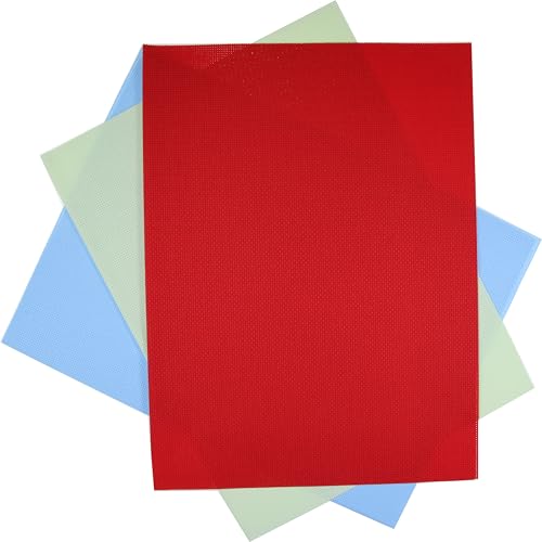 KCS 3 pc of 12" x 18"(30cmx45cm) 16CT Counted Cotton Aida Cloth Cross Stitch Fabric (Light Blue+Light Green+Red) - color: Light Blue+light Green+red