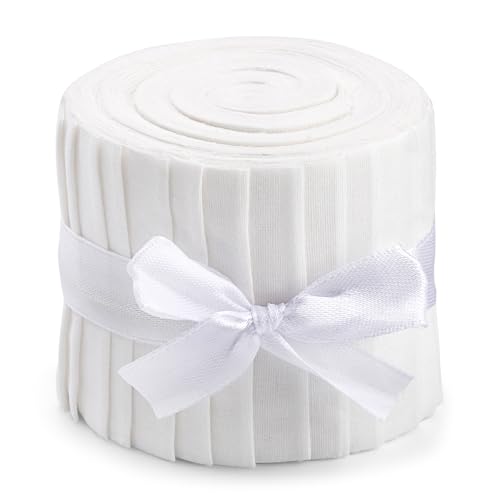 ZMAAGG Jelly Roll Fabric, 15PCS Jelly Roll, 2.55 Inch White Quilting Fabric - color: White