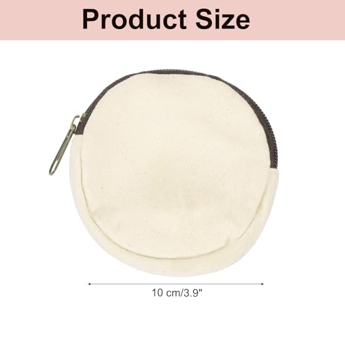 uxcell Mini Canvas Coin Purse Pouch, 3.9" Blank Round Mini Coin Wallet Small Change Purses Portable Organizer Bags with Zipper for Women Men Home DIY, Beige - color: Beige