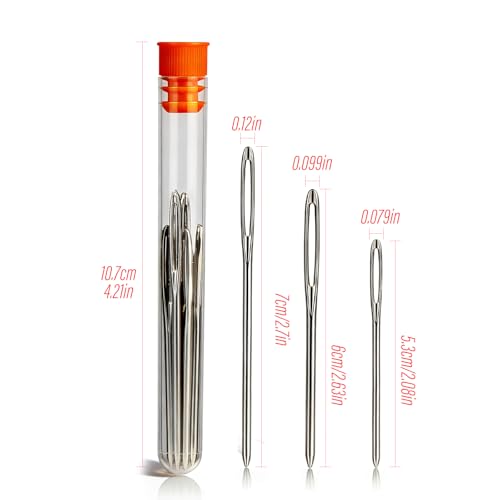Tapestry Needles Set 12 Pcs Large Eye Yarn Needles, Stainless Steel Blunt Tip Sewing Needles for Cross Stitch, Knitting, Crochet, Amigurumi, Embroidery, Crafting Supplies - color: silver-12pcs