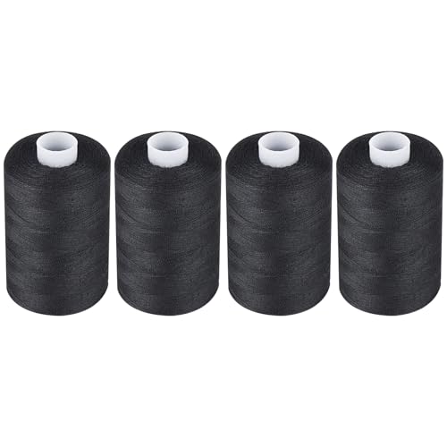 Simthread All Purpose Sewing Thread, 4 Spools Each 1000 Yards of Polyester Threads for Sewing Machine, Sewing Machine Supplies for Beginners, Hand Stitching, Quilting, Serger (4 Black) - color: Black