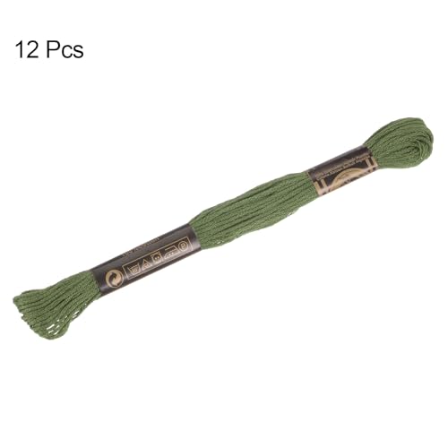 HARFINGTON 12 Skeins Embroidery Floss 8m Each Egyptian Long Fiber Cotton Cross Stitch Thread 26S/2x6 for Embroidery Projects Bracelet, Dark Green - color: Dark Green