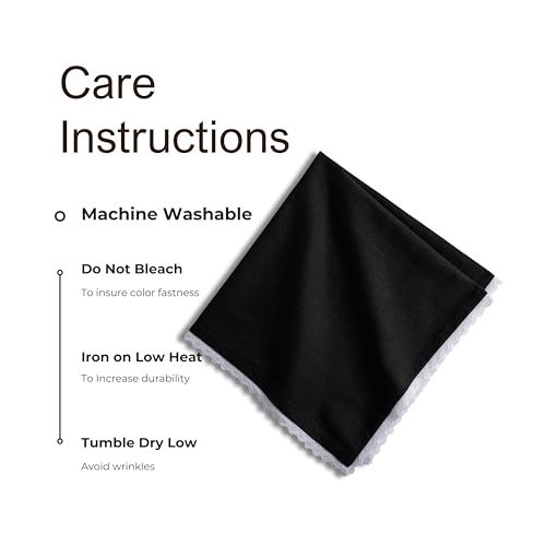 FINGERCRAFT Lace Cloth Napkins, Cotton Linen, 12 Pack, 20x20 Inch, Black - color: Black, size: 20" x 20" (Set of 12)