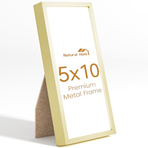 5x10 Aluminum Metal Picture Frame,Tempered Glass Gold Photo Frame 5x10 for Family Photo,Posters,Art,Document to Wall Mount Horizontally or Vertically - size: 5x10