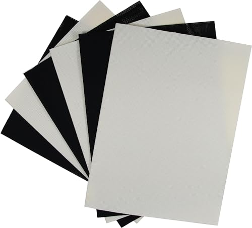 KCS 6 pc of 12" x 18"(30cmx45cm) 14CT Counted Cotton Aida Cloth Cross Stitch Fabric (Antique White+Black) - color: Antique White+black