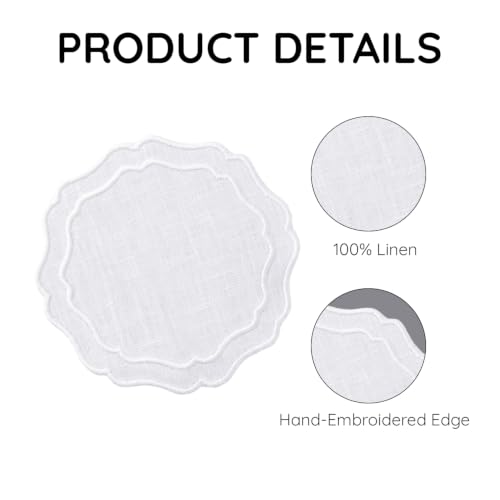 Linen Coasters for Drinks, Set of 6, 6 inch, White - color: 1237 - White, size: 6 inches