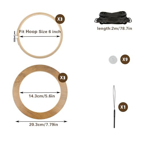 3 Sets Embroidery Display Frame with Bamboo Hoops, 6 Inch Round Wall Mounted Embroidery Hoop Frame for Finished Cross Stitch, Needlework, DIY Art Craft Sewing Decoration, Assembly Required - size: 6 in