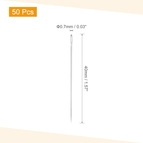 uxcell 50 Pcs Large Eye Sewing Needles, 1.57 Inch 0.7mm High Carbon Iron Embroidery Thread Needle Sewing Big Eye Needle Knitting Needles for Hand Sewing Art Crafts, Silver - size: 40mm, 0.7mm