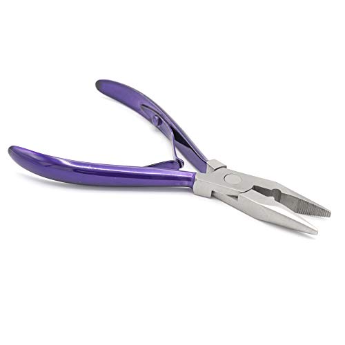 Professional Hair Extension & Beading Tool Kit Remove Plier Set for beads (4 Piece) I-Link Micro Ring Loop Needle Pulling Hook Threader Wire for Silicone Rings (Purple) - color: Purple