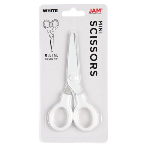 JAM PAPER Multi-Purpose Mini Scissors - 5 Inch - White - Soft Grip & Stainless Steel Precision Blades - Sold Individually - color: White, size: Mini (5 Inch)