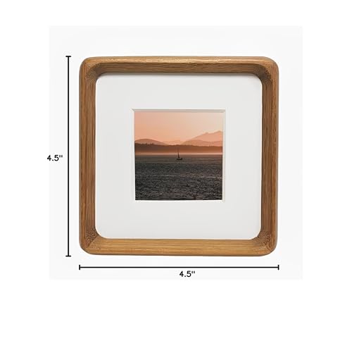 4x4 Picture Frame with 2x2 Mat - Solid Teak Wood Square Frame, Wall & Tabletop Display for Baby & Pet Photos (4x4,Teak) - color: Teak, size: 4X4