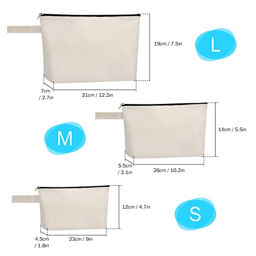 10 Pieces Cotton Canvas Makeup Bag with Bottom, Multi Purpose Cosmetic Bag with Zipper MN-WB07 Wb07 - color: White, size: S