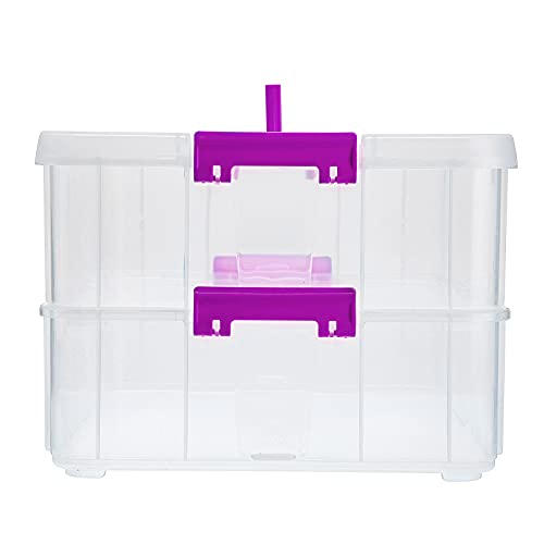 BTSKY 2 Layer Stack & Carry Box, Plastic Storage Container Box with Lid - color: Purple