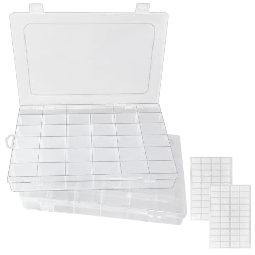 Guyuyii 2 PC 36 Grid Clear Bead Storage Containers with Adjustable Dividers - size: 2 Pack 36 Compartments