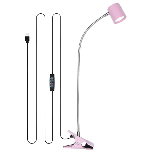 Dott Arts Desk Lamp,USB Clip On Light with 3 Color Modes,LED Reading Lamp - color: Pink