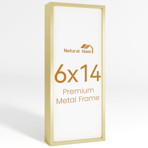 6x14 Aluminum Metal Picture Frame,Tempered Glass Gold Photo Frame 6x14 for Family Photo,Posters,Art,Document to Wall Mount Horizontally or Vertically - size: 6x14