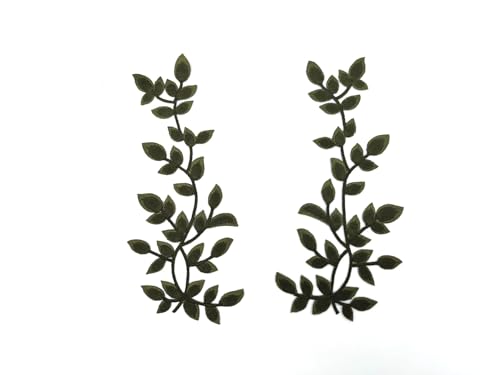 Embroidered Iron on Patches Applique, Two Pairs Green Leaves Patches - color: Two Pairs Green Leaves
