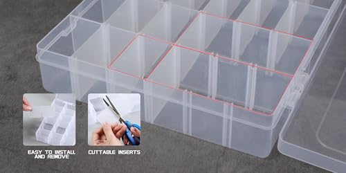 2Pcs Clear Visible Plastic Storage Box- Rectangular Storage Box, Suitable For Beads, Screws Hardware Accessories Organizer Box Art DIY, Crafts, Jewelry, Fishing Tackle, With Label Stickers (36Grids) - size: 36Grids-2