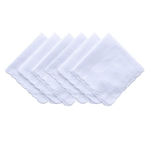 MileyMarla Ladies Embroidery Cotton White Handkerchiefs Lace Wedding Hankies - color: G-scalloped 6pcs