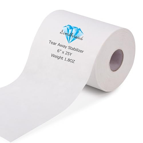 Simthread Tear Away Embroidery Stabilizer Backing - 1.8 Ounces Medium Weight 6" x 25 Yards/Roll, for 1" x 2.5" Machine Embroidery Hoops - size: 6"x25Y Roll