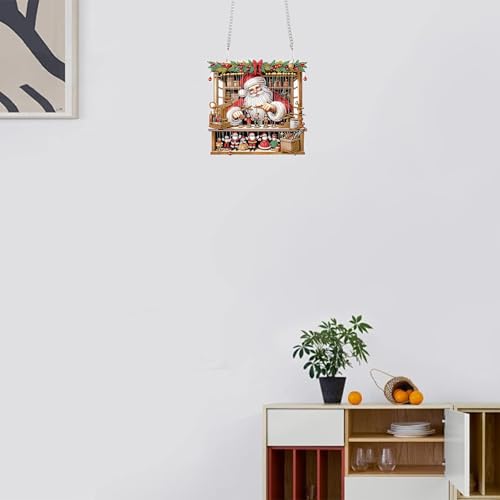 TDFERAN DIY 5D Diamond Painting Kits Hanging Sign 22x24cm Santa Claus Diamond Art Wreath Crystal Painting with Diamonds Ornaments Window Pendants Hanging Pendant Home Garden Door Kits Merry Christmas - color: Brown Christmas Marionette Ornament