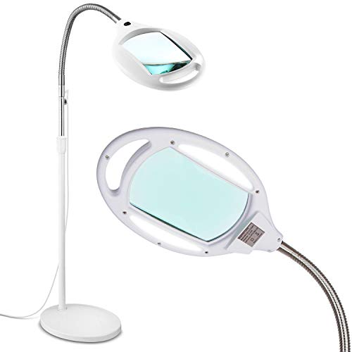 Brightech LightView Pro Magnifying Glass with Light and Stand, Magnifying Floor Lamp with Sturdy Weighted Base for Facials, Lash Estheticians, Bright LED Work Light for Sewing, Crafts - color: White, size: 5 Diopter (2.25x)