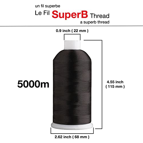 Superpunch SuperB Embroidery Thread 40wt, 5000 m Cone, Black 020 - color: Black 020, size: Pack of 1