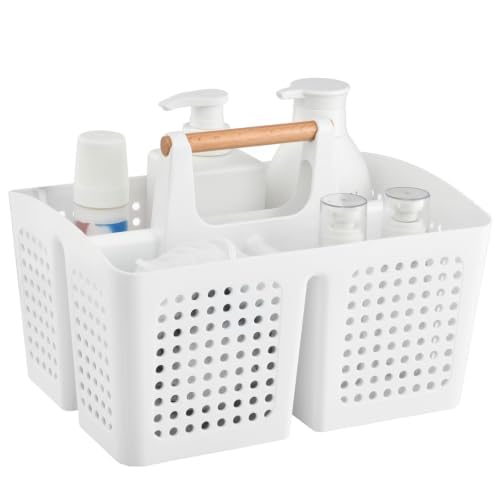 Portable Shower Caddy Basket with 3 Compartments and Handle, White - color: White