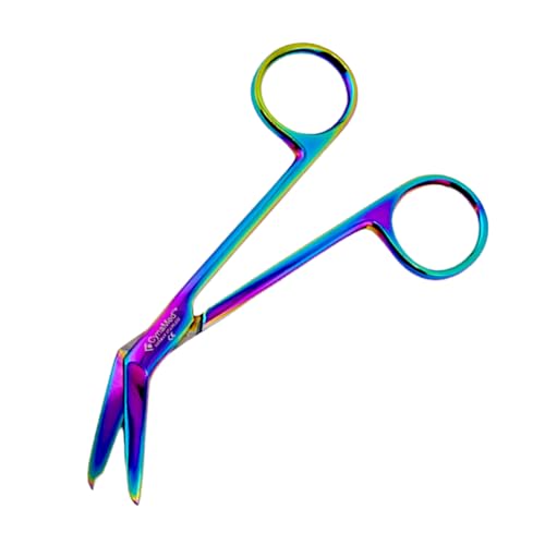 Cynamed Suture Stitch Scissors with Multicolor/Rainbow Titanium Coating (Angled Hook) - style: Angled Hook