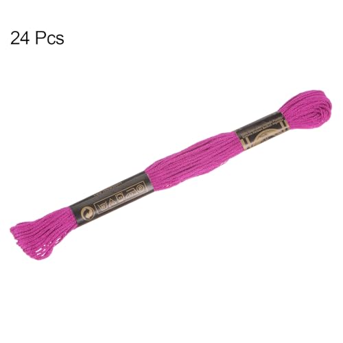 HARFINGTON 24 Skeins Embroidery Floss 8m Each Egyptian Long Fiber Cotton Cross Stitch Thread 26S/2x6 for Embroidery Projects Bracelet, Fuchsia - color: Fuchsia