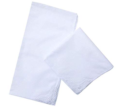 MileyMarla Ladies Embroidery Cotton White Handkerchiefs Lace Wedding Hankies - color: C-12pcs