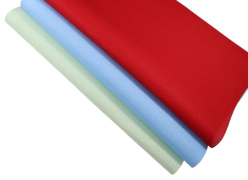 KCS 3 pc of 15" x 18"(38cmx45cm) 11 Count Cross Stitch Cotton Aida Cloth Needlework Rolled Fabric Box,11CT,Light Blue+Light Green+Red - color: Light Blue+light Green+red, size: 11CT