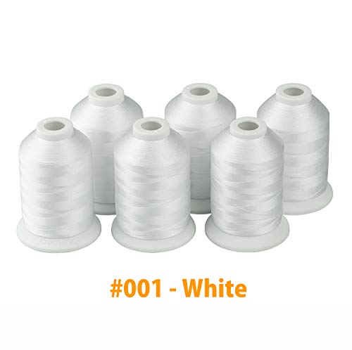 Simthread 6 Polyester White Machine Embroidery Threads 1000M(1100Yards) Compatible with Brother, Babylock, Janome, Pfaff, Singer, Bernina and Other Home Machines (White) - color: White