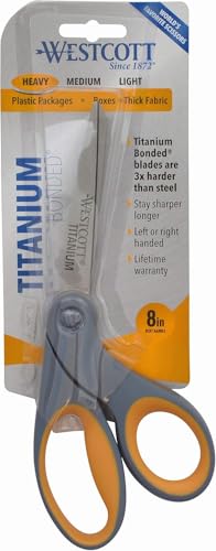 Westcott 8" Bent Craft Scissors with Titanium-Bonded Blades for Heavy-Duty Use (Yellow/Gray) - style: 8" All Purpose "Bent"