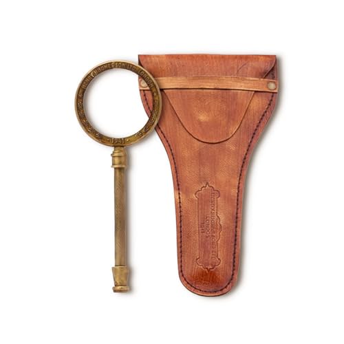 Brass Manifer Magnifying Glass with Leather Storage Case, Handmade Magnifying Lance, Vintage Look, Antique Style, Reading, Low Sight Elderly, Collectible - style: Brass Handel with Leather Case