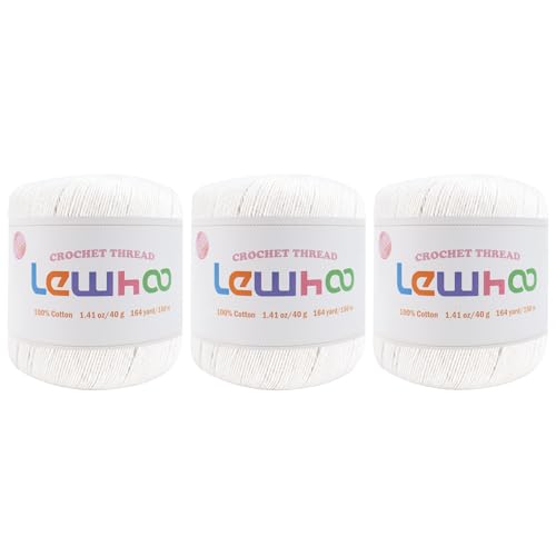 3 Pack Crochet Thread, 100% Cotton Size 3 Lace Yarn Set White - color: White