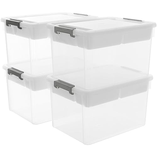 Citylife 32QT 4Packs Clear Craft Organizers and Storage Box with Tray - size: 32 Qt- 4 Pack