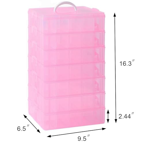 Gagee 7-Tier Craft Organizers and Storage,Bead Organizer Box with 70 Adjustable Compartments,Stackable Storage Containers for Arts and Crafts, Toy, Threads,Fuse Beads, Washi Tapes,Pink - color: Pink, size: 7