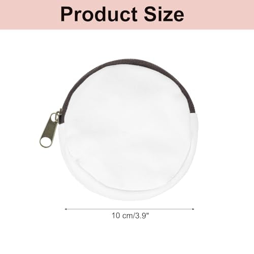 uxcell Mini Canvas Coin Purse Pouch, 3.9" Blank Round Mini Coin Wallet Small Change Purses Portable Organizer Bags with Zipper for Women Men Home DIY, White - color: White