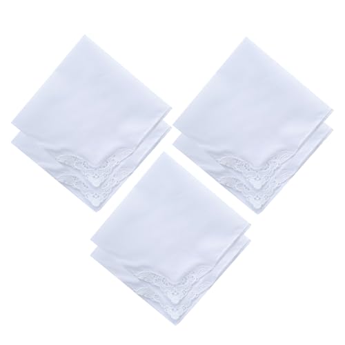 6 Pack of Ladies Embroidery Cotton Handkerchiefs Lace Wedding Hankies - color: F002