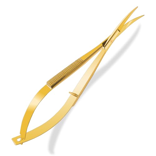 4.7 Inch Curved Stainless Steel Squeeze Scissors Embroidery Scissors Grooming Trimming Eyebrow Sewing Scissor Curved Tip Cuticle Applique Scissor (Gold)