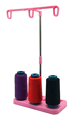Thread Spool Holder Stand- 3 Spools Holder for Domestic (Home-Base) Embroidery and Sewing Machines - Four Colors for Choices (Pink) - color: pink