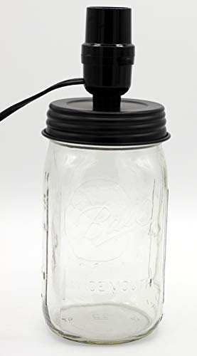 Creative Hobbies DIY Mason Jar Lamp Making Kit - Black Color Lid & Socket Great for Lamp Conversion, Fits Wide Mouth Canning, Fruit, Mason Jars, Pre-Wired and Easy to Use