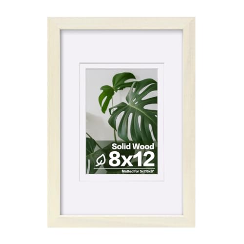 Egofine 8x12 Picture Frame Made of Solid Wood with Plexiglass, Display Pictures 5x7/6x8 with Mat or 8x12 Without Mat for Tabletop and Wall Mounting, Beige - color: Beige, size: 8x12