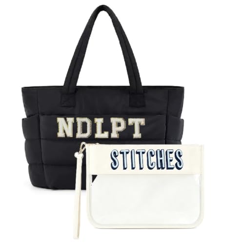 RF REENFAYA Needlepoint Tote Bag with Clear Zipper Pouch-Black/Beige - color: Black/Beige