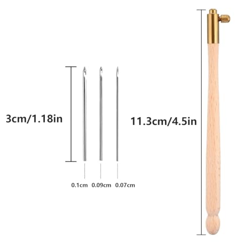 WQAPVHBG Tambour Hook Embroidery, 5.39in Tambour Embroidery Needle with 3 Needles, Tambour Beading Kit with Wood Handle for Crocheters to Sew, Embroidery, Bead and Handcrafted Crafts