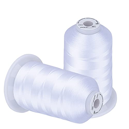 Simthread Embroidery Thread 5500 Yards White 001, 2 Huge Spools 40wt Polyester for Brother, Babylock, Janome, Singer, Pfaff, Husqvarna, Bernina Machine - color: White