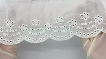 3 Yards 10cm Eyelet Lace Trim White Cotton Lace Ribbon Embroidery Fan-Shaped Lace for Sewing Clothing, Sofa, Baby Clothes, Pets Clothes DIY (White) - color: White